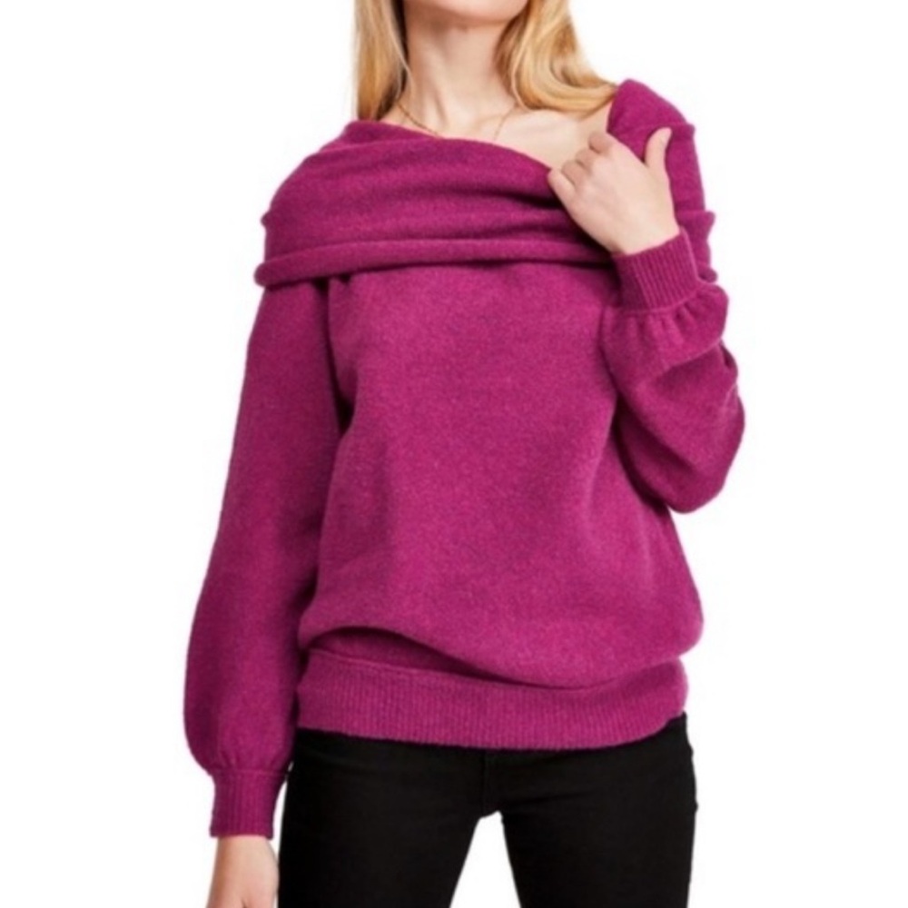 Free People Echo Beach Orchid Oversized Cowl Neck Slouchy Wool Blend Sweater